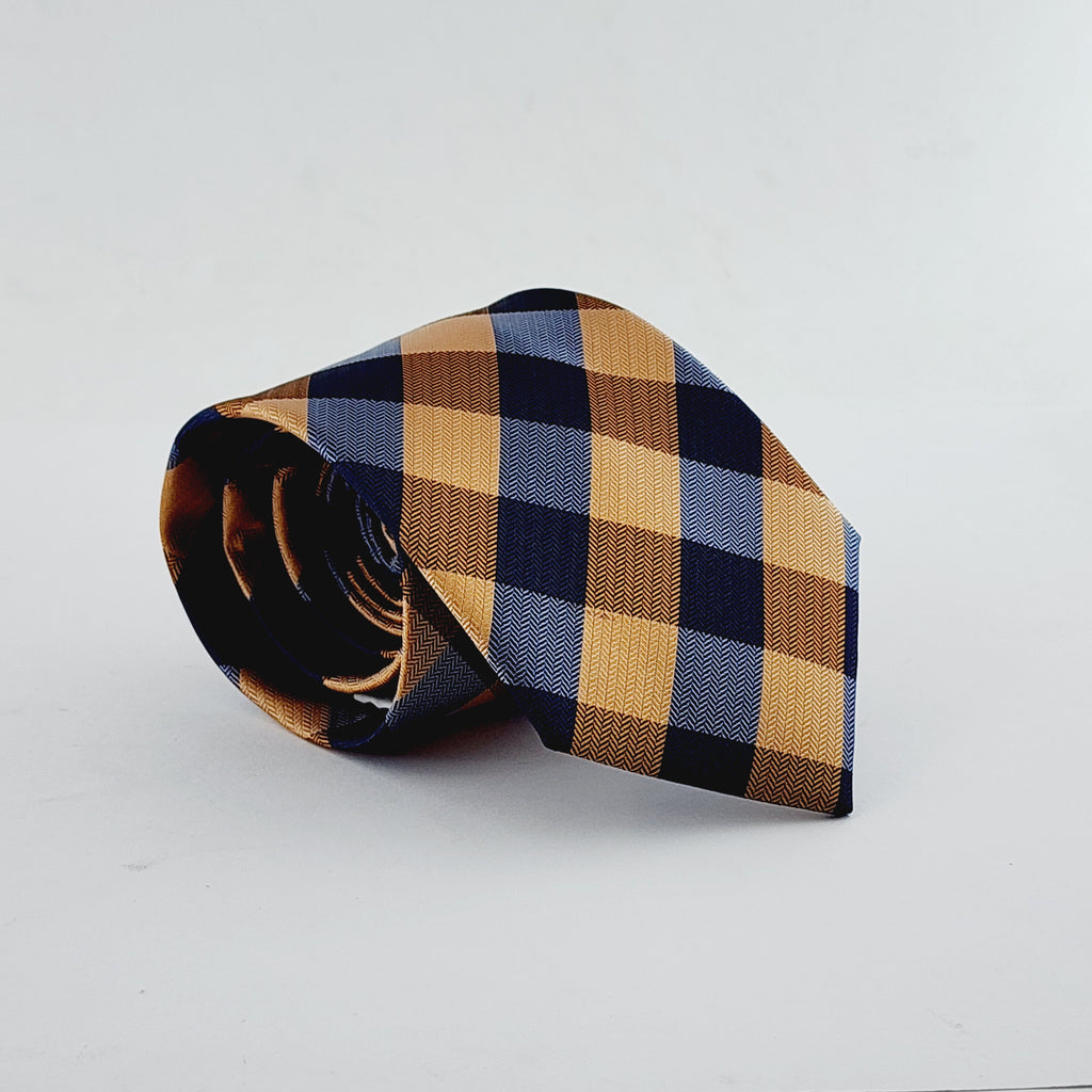 THE CHECKMATE TIE - NAVY BLUE & MUSTARD