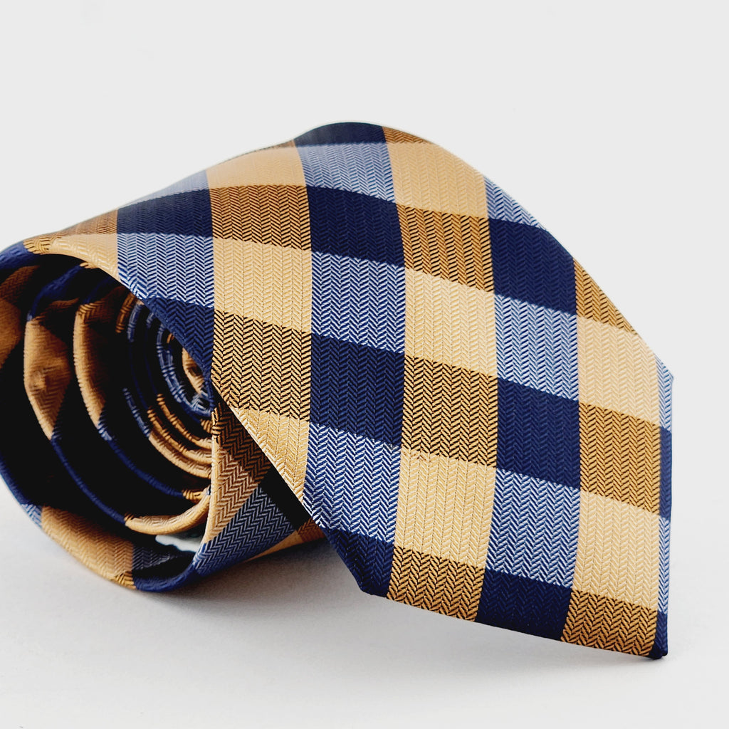 THE CHECKMATE TIE - NAVY BLUE & MUSTARD
