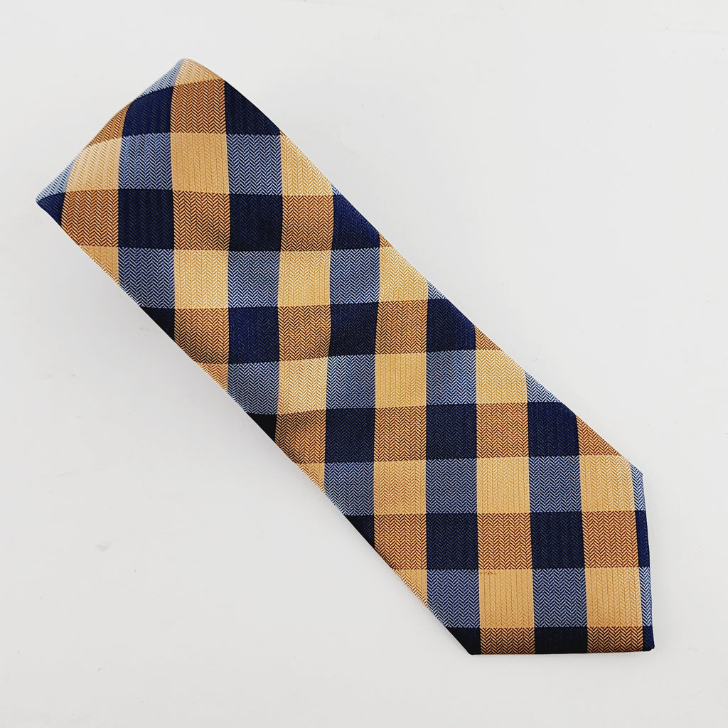 THE CHECKMATE TIE - NAVY BLUE & MUSTARD