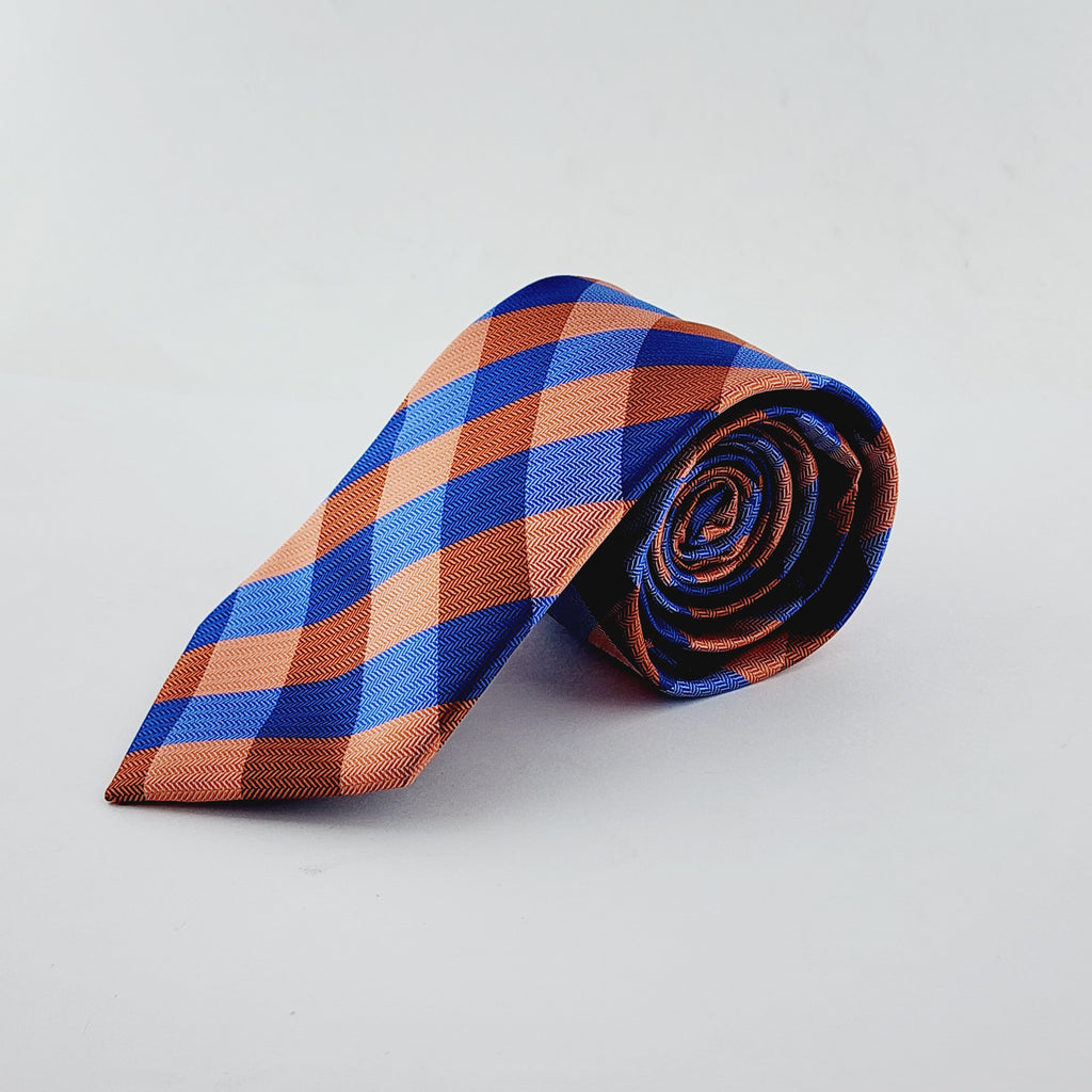 THE CHECKMATE TIE - ORANGE & ROYAL BLUE