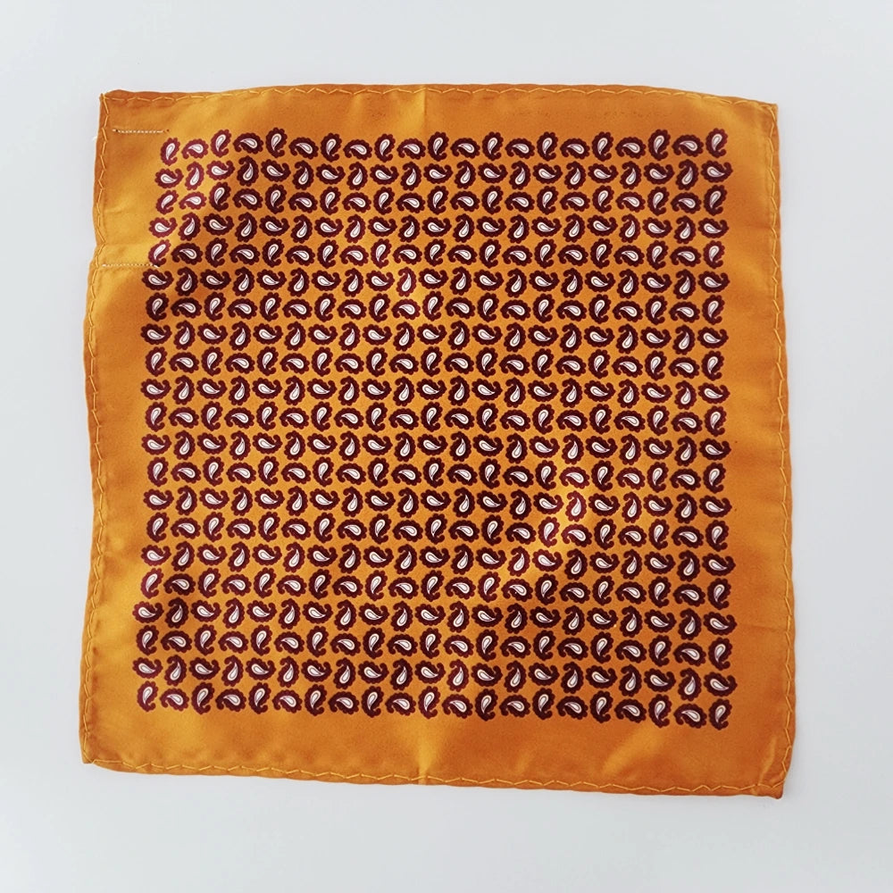 SAFFRON PAISLAY SILK POCKETSQUARE