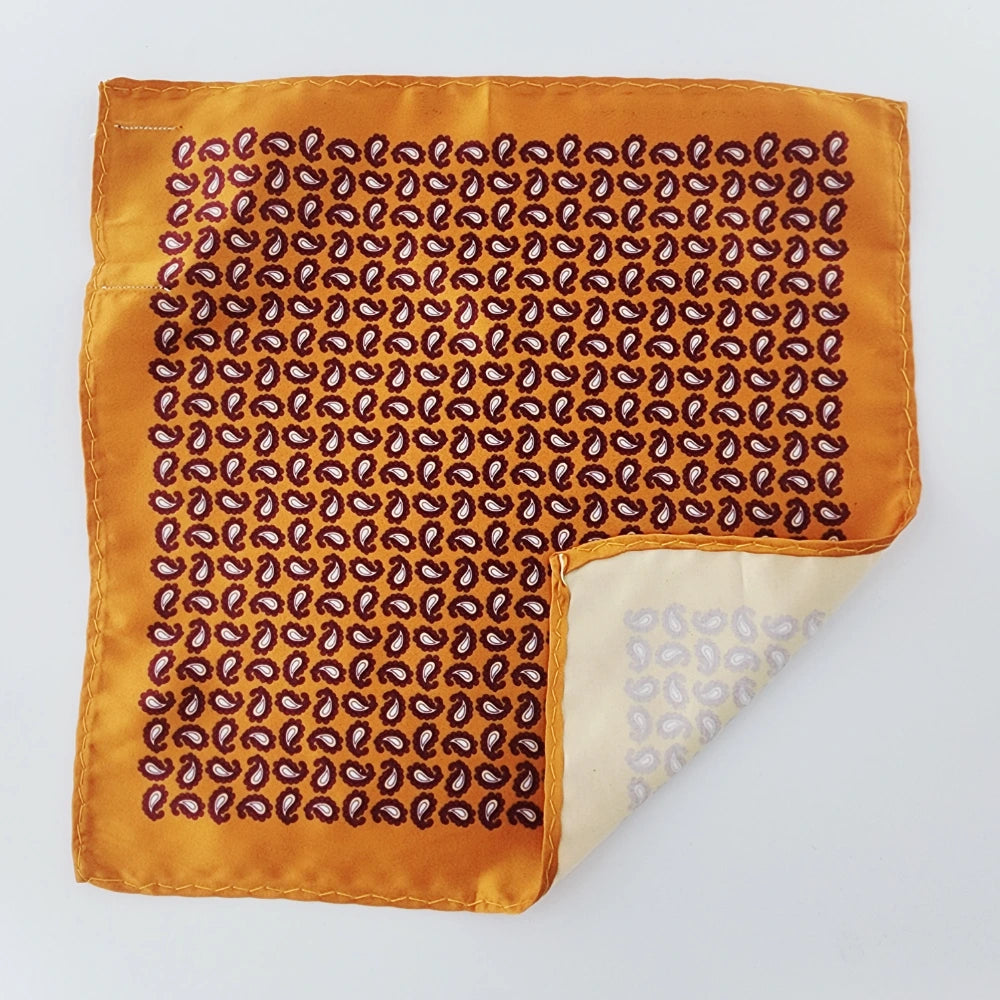 SAFFRON PAISLAY SILK POCKETSQUARE