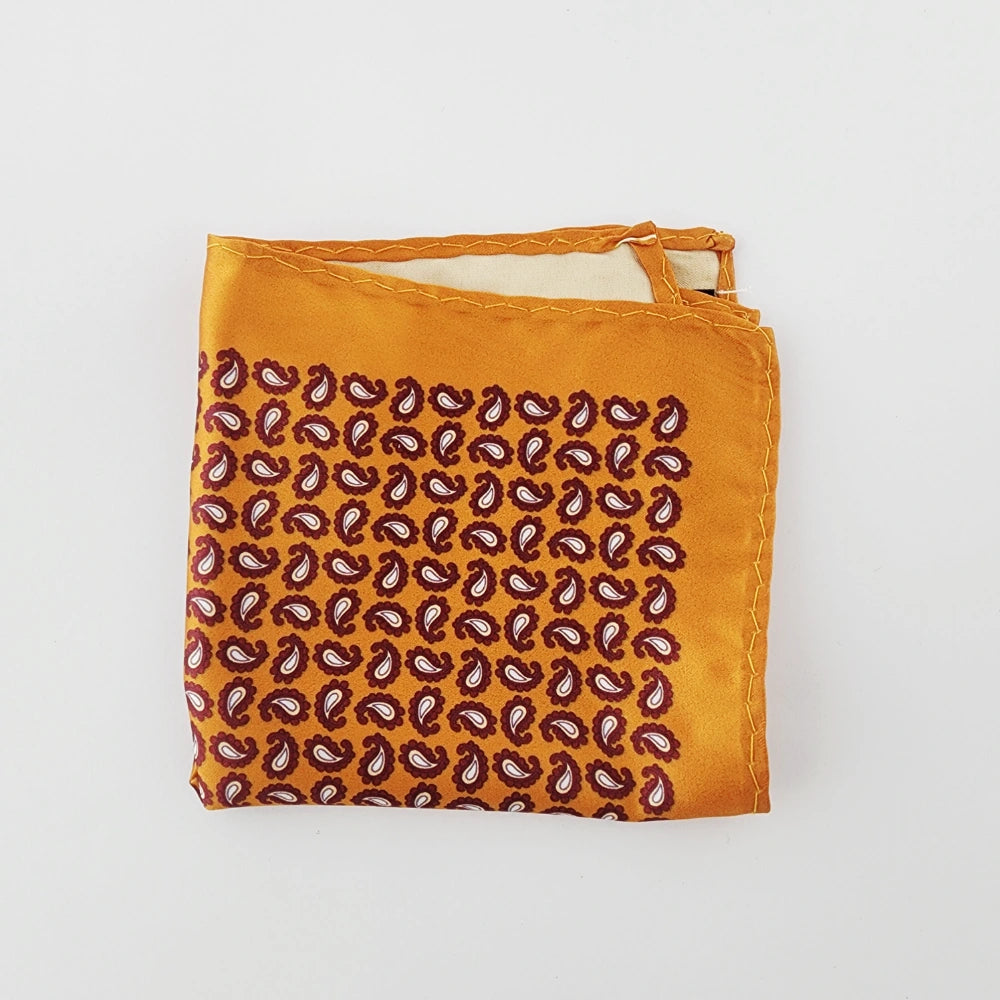 SAFFRON PAISLAY SILK POCKETSQUARE
