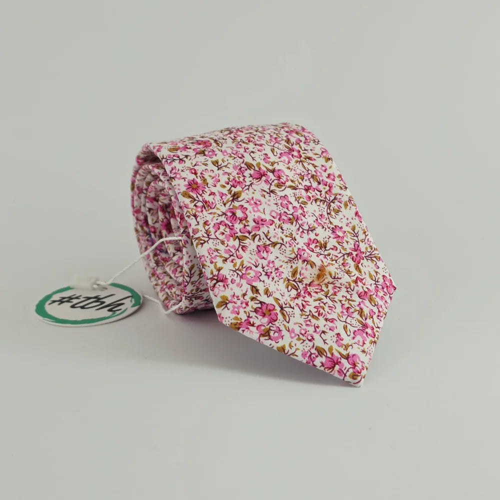 PINK BLOSSOM FLORAL SLIM COTTON TIE