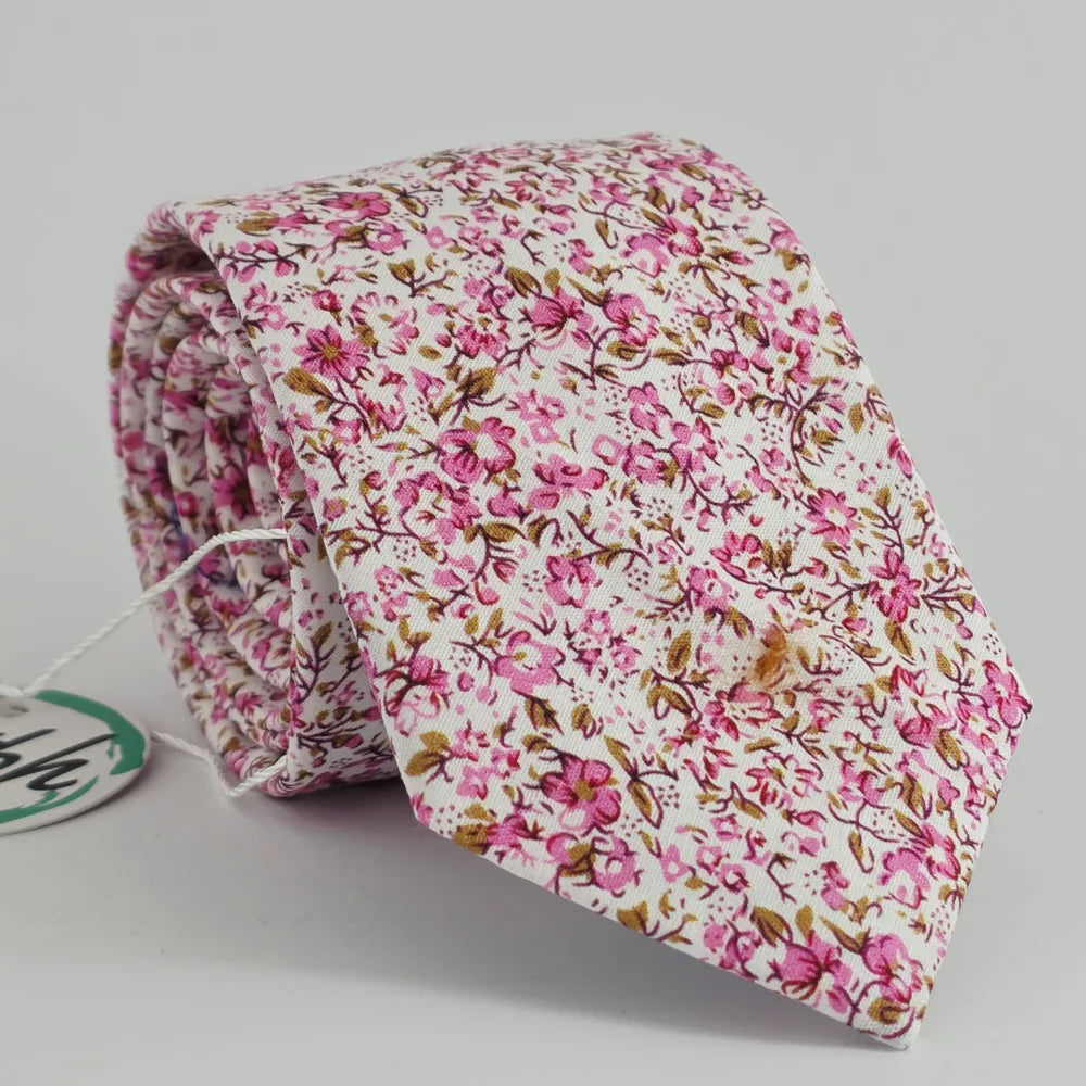 PINK BLOSSOM FLORAL SLIM COTTON TIE