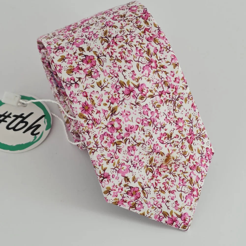 PINK BLOSSOM FLORAL SLIM COTTON TIE