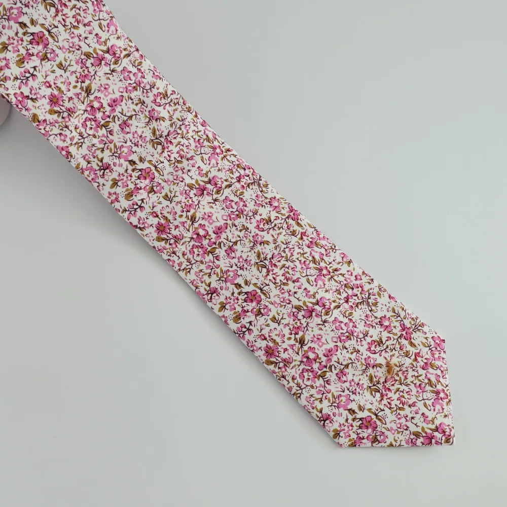 PINK BLOSSOM FLORAL SLIM COTTON TIE