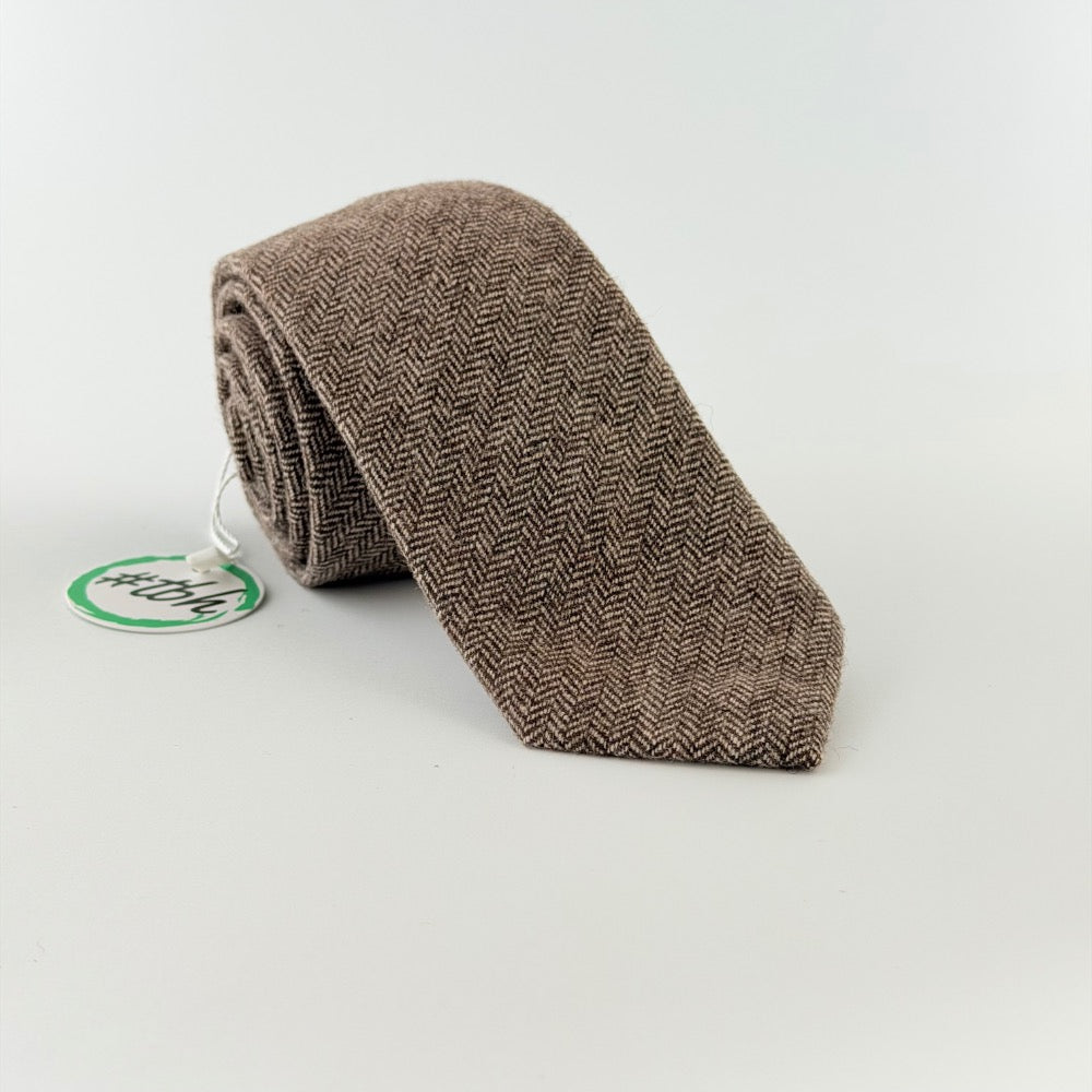 MOCHA HERRINGBONE WOOL TIE