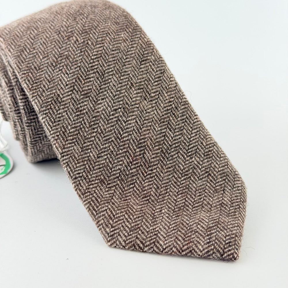 MOCHA HERRINGBONE WOOL TIE