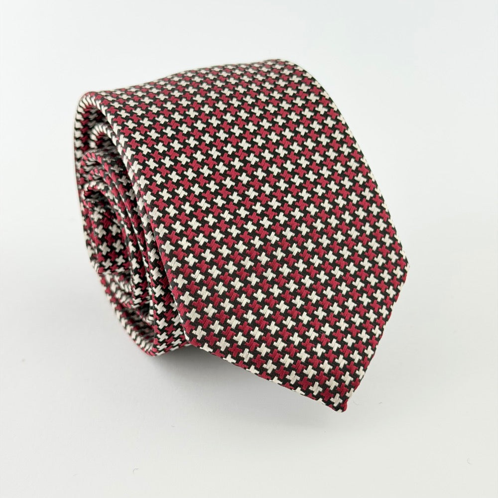 BURGUNDY HOUNDSTOOTH TIE