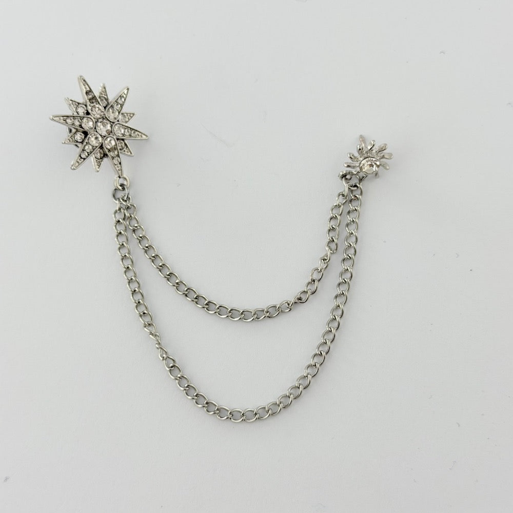 ROYAL STARBURST CHAIN BROOCH SILVER