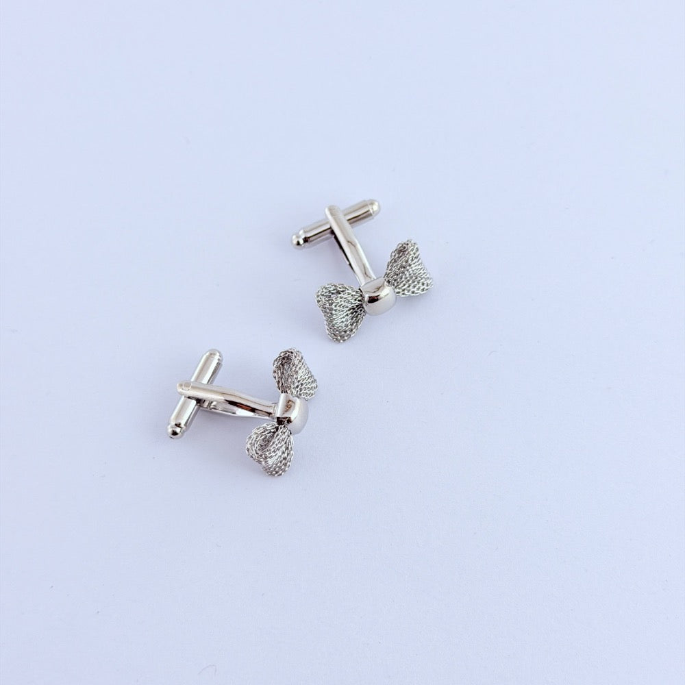 SILVER WOVEN BOW CUFFLINKS