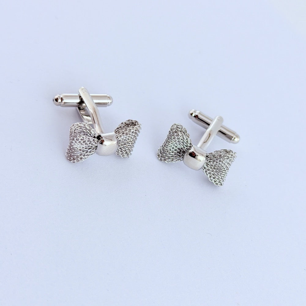 SILVER WOVEN BOW CUFFLINKS