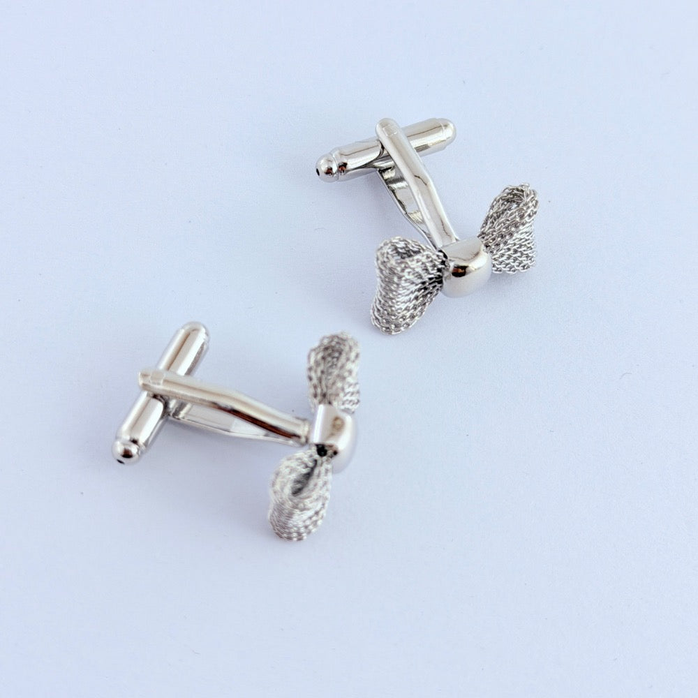 SILVER WOVEN BOW CUFFLINKS