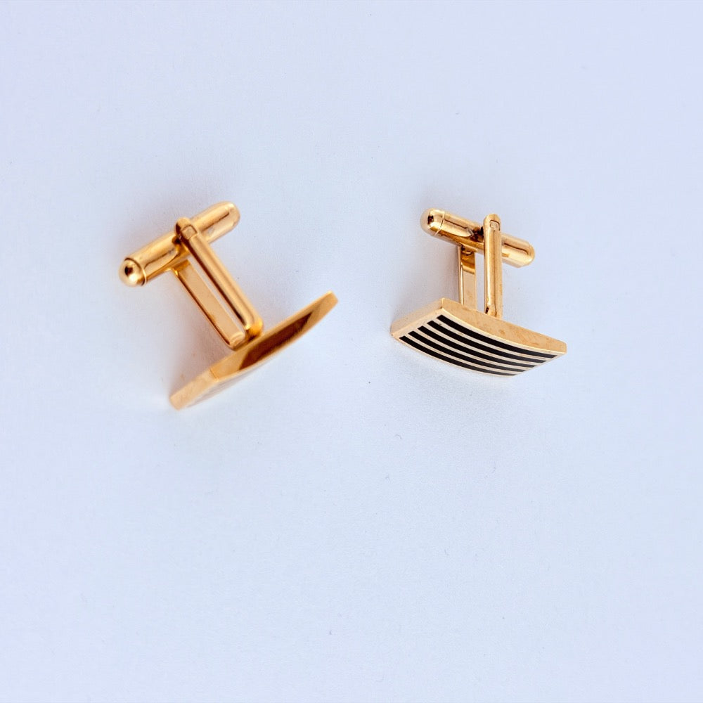 OBSIDIAN STRIPES GOLD CUFFLINKS