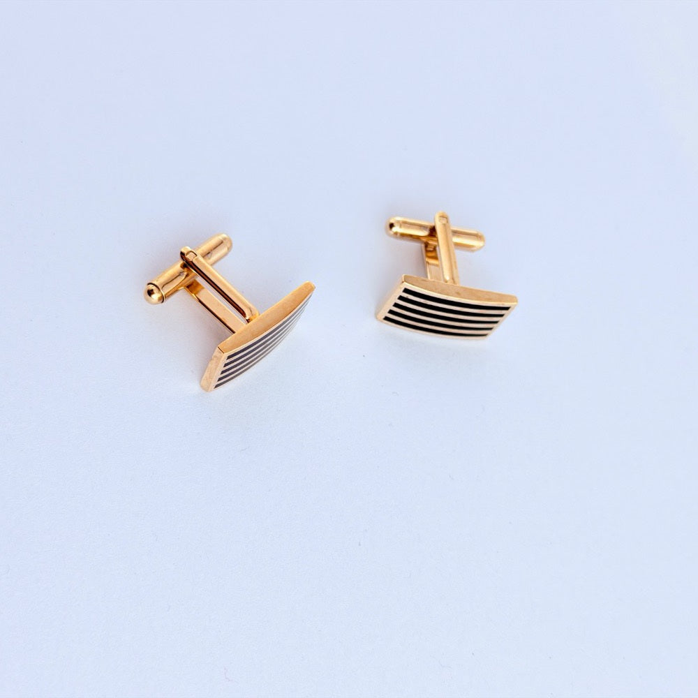 OBSIDIAN STRIPES GOLD CUFFLINKS