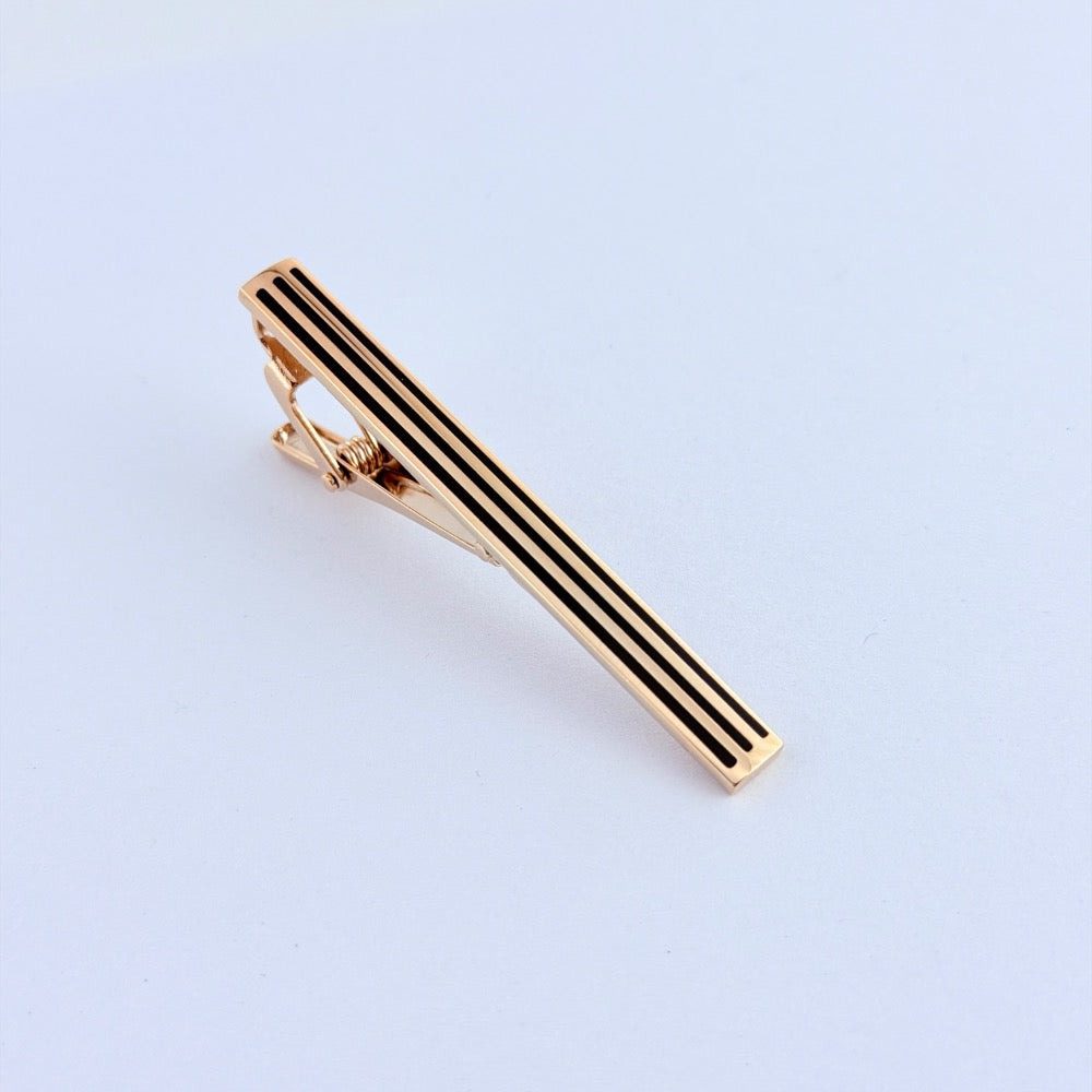 OBSIDIAN STRIPES GOLD TIE CLIP