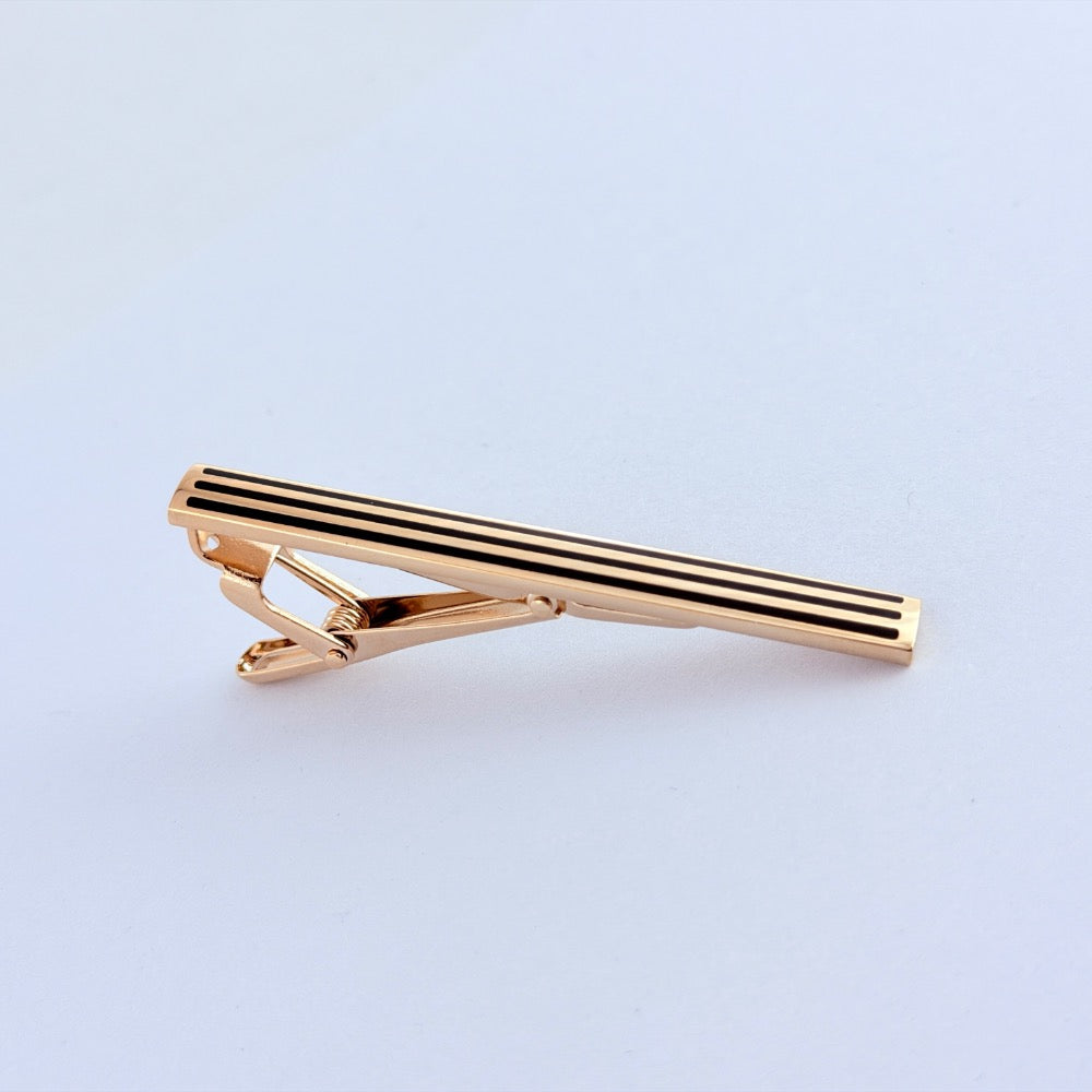 OBSIDIAN STRIPES GOLD TIE CLIP