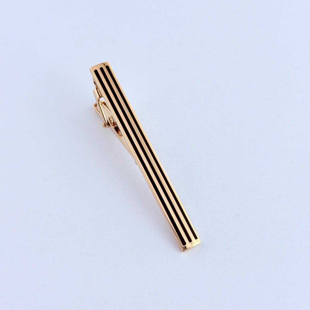 OBSIDIAN STRIPES GOLD TIE CLIP