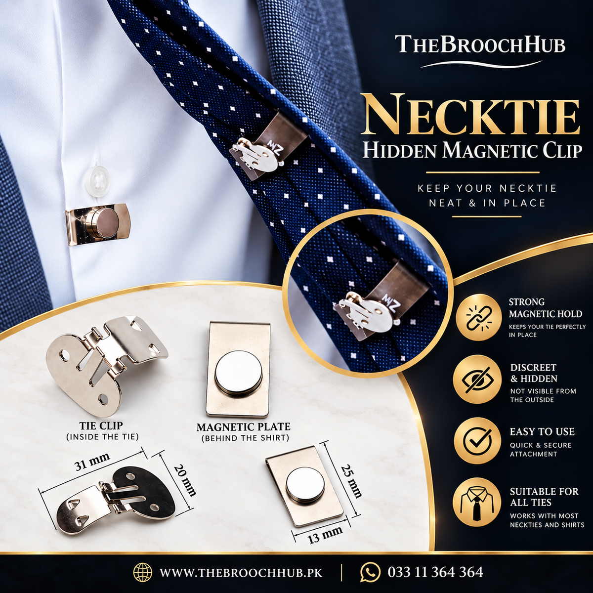 NECKTIE HIDDEN MAGNETIC CLIP
