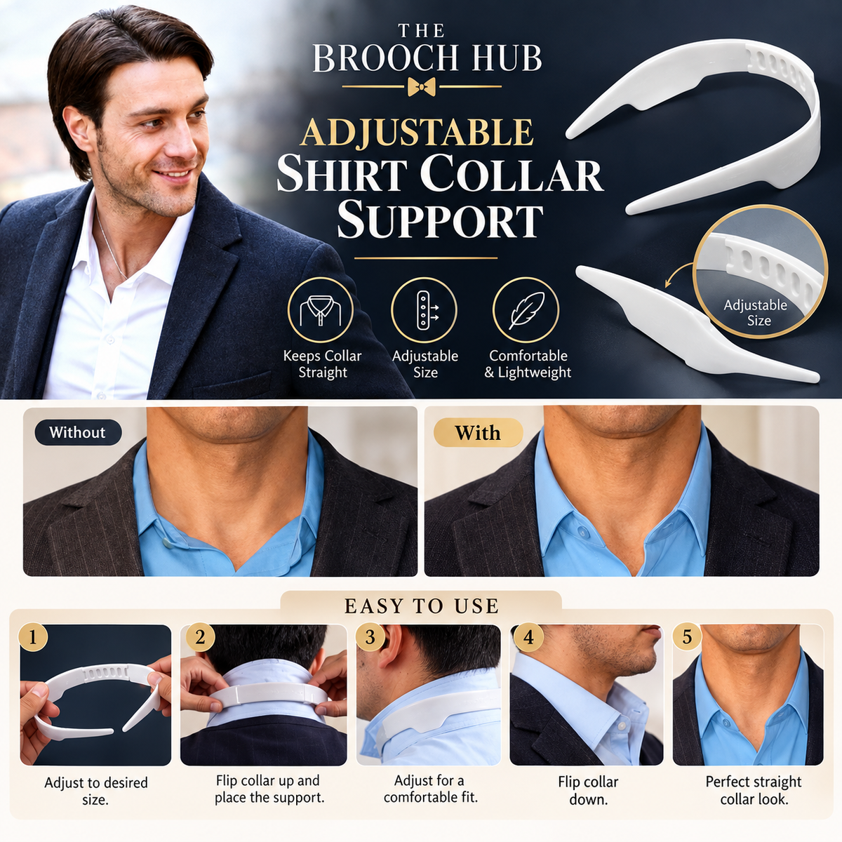 SHIRT COLLAR SUPPORT - ADJUSTABLE