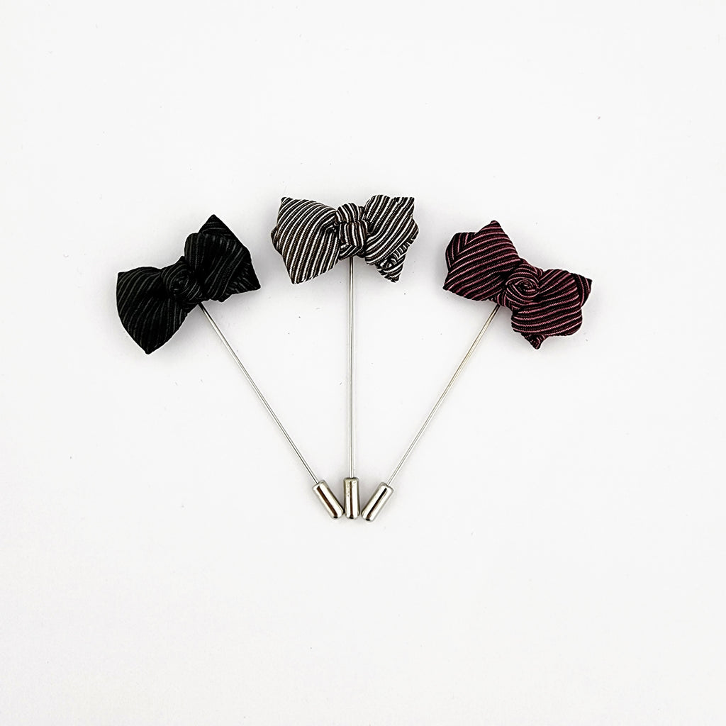 STRIPED BOW LAPEL PIN
