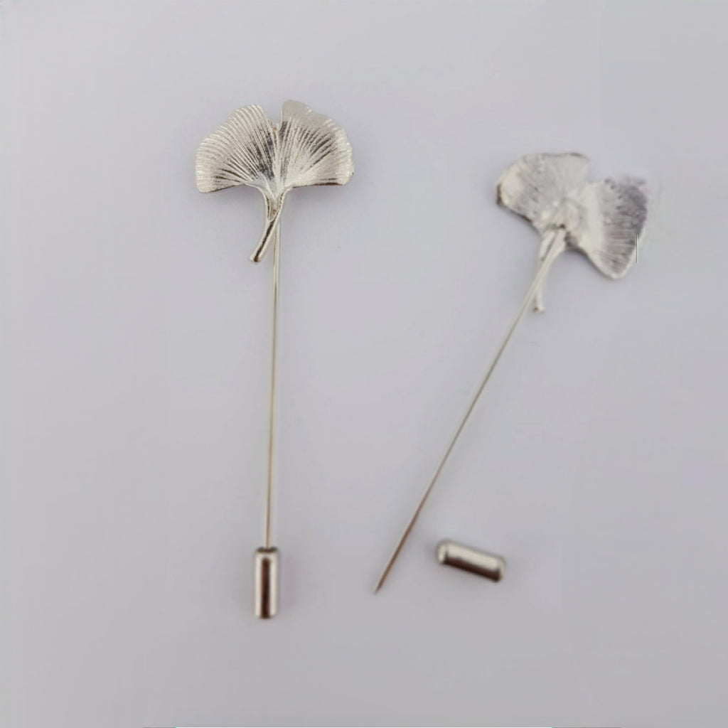 GINGKO LEAF LAPEL PIN - SILVER