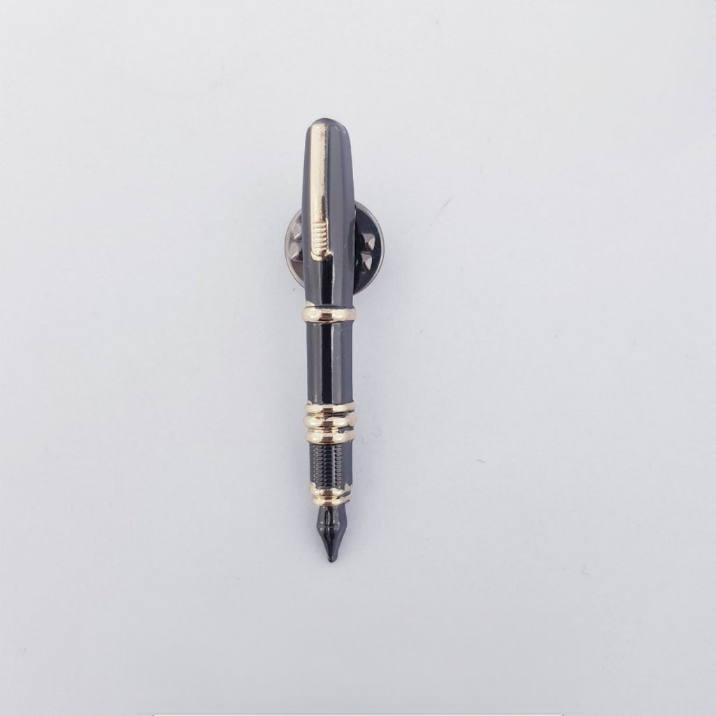 FOUNTAIN PEN LAPEL PIN - CHARCOAL WITH GOLD