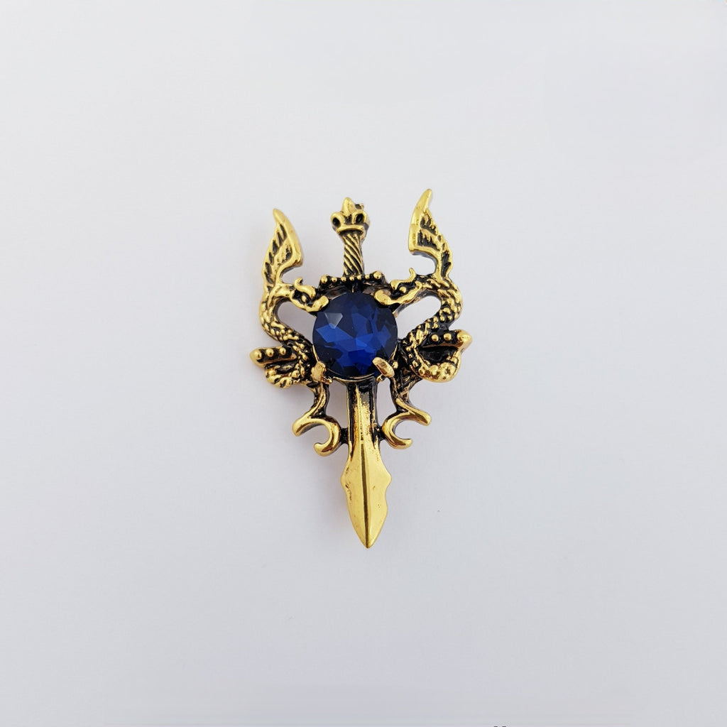 ROYAL DRAGON SWORD LAPEL PIN - ANTIQUE GOLD